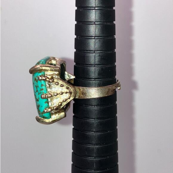 Faux Turquoise Marbled Silver-Tone Cocktail Adjustable Ring 6.75! - Picture 4 of 6